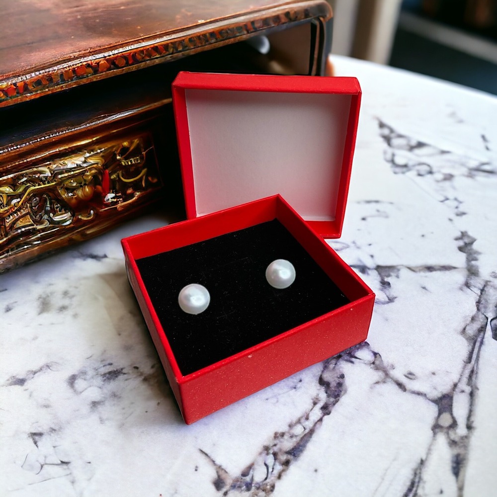 Classic White Earrings 7-8MM Natural White Akoya Cultured Pearl Silver Stud AAA